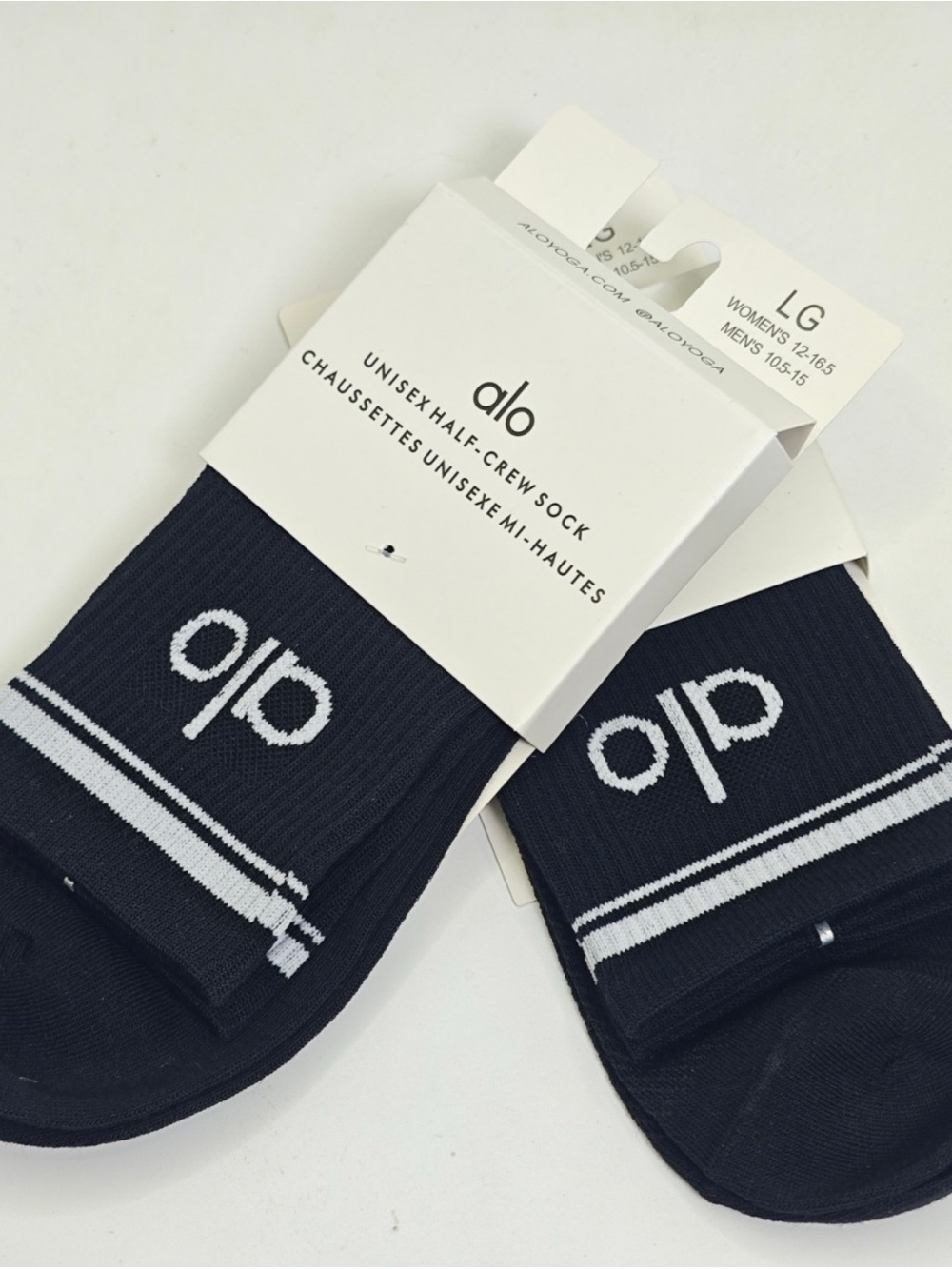 ALO Yoga Men's Half-Crew Athletic Socks — Black with White Stripe